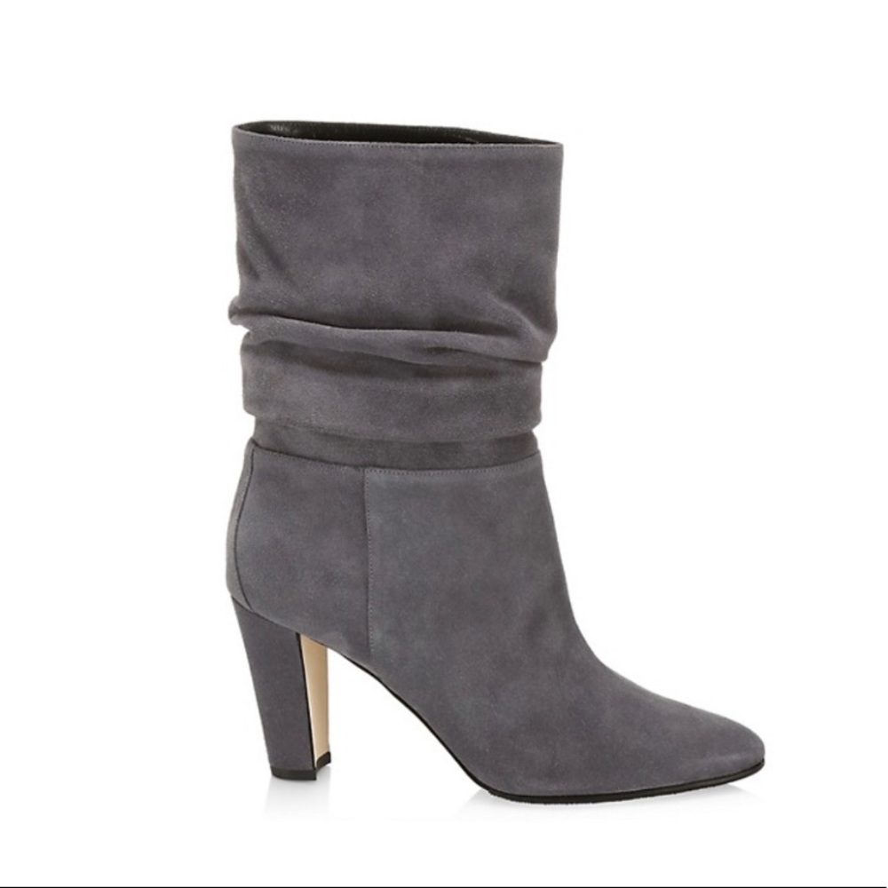Manolo Blahnik ruched mid calf suede boots